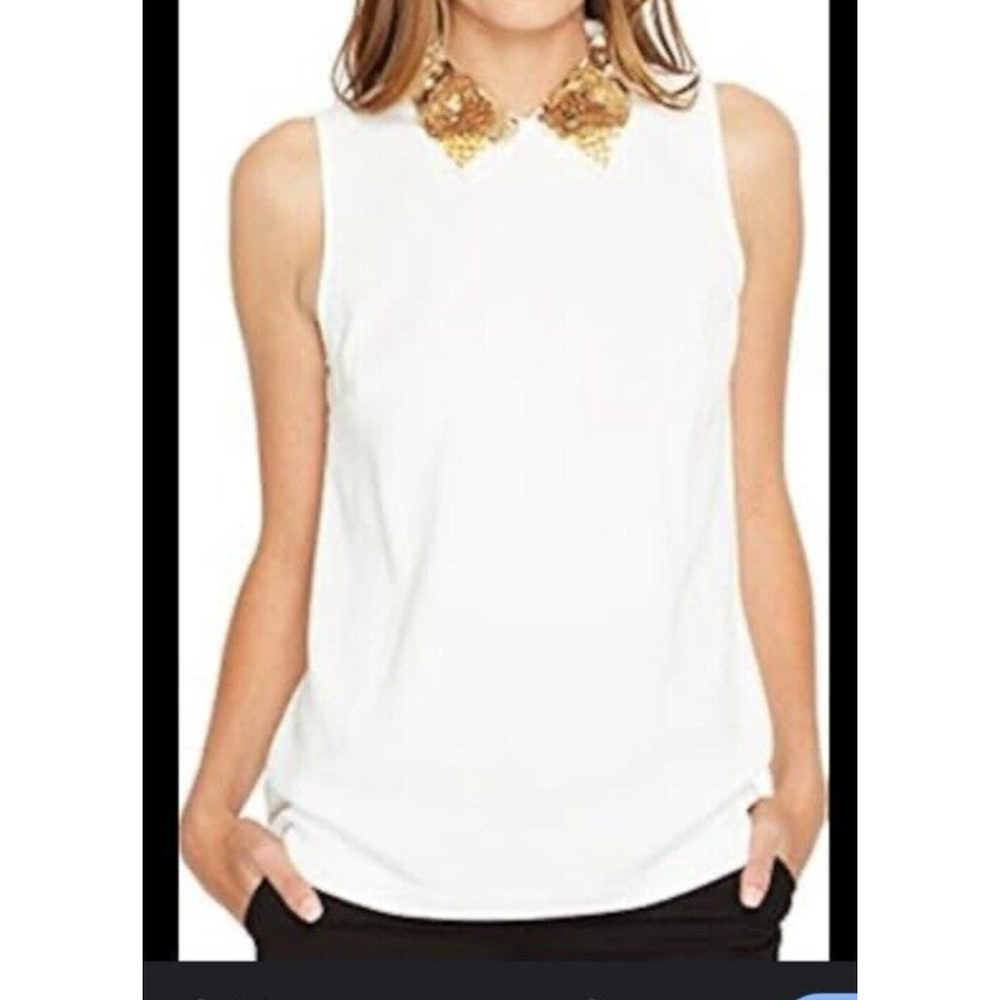 TRINA TURK Amaranth 2 sleeveless top encrusted collared blouse lined ivory med